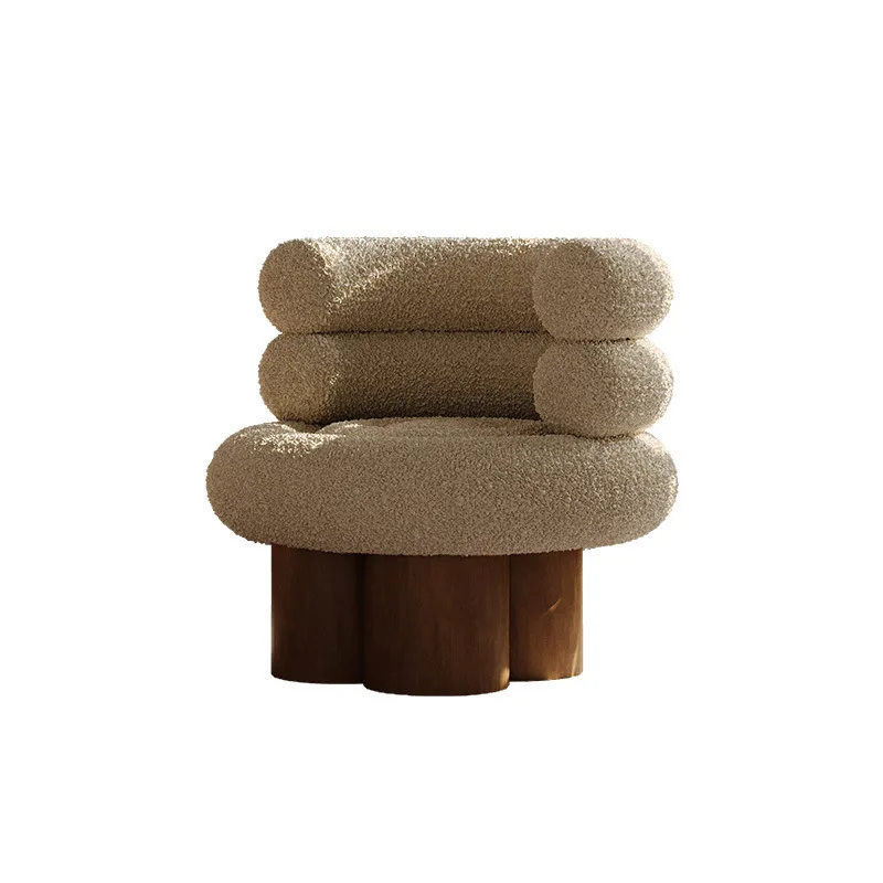LMM French Cream Wind Single Chair Lamb Fleece Sofa Chair Living Room Balcony Solid Wood