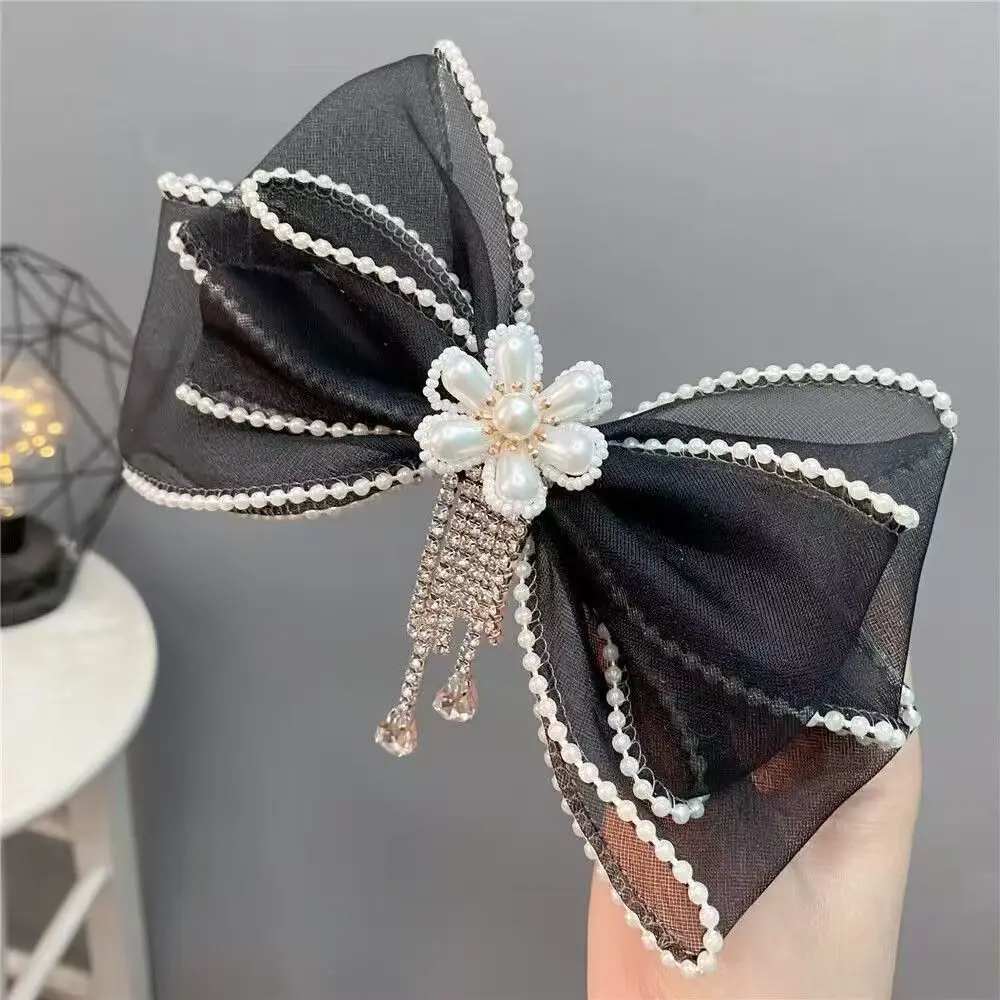 Nowe kobiety orchidea frędzle Rhinestone biżuteria spinka do włosów damskie dziewczyny koronki szpilki do włosów kucyk warkocz damski wykwintne nakrycie głowy — zdjęcie 6