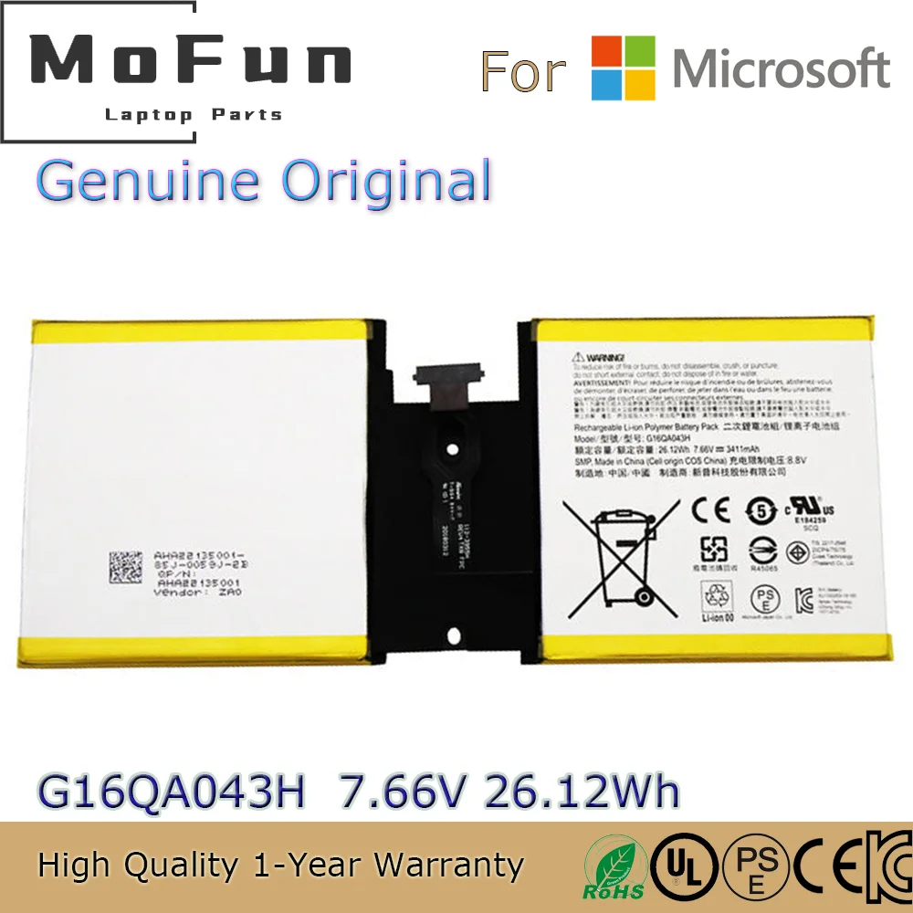 Brand New Original G16QA043H 7.66V 26.12Wh Laptop Battery for Microsoft Surface Go 1824 1825 Series Tablet