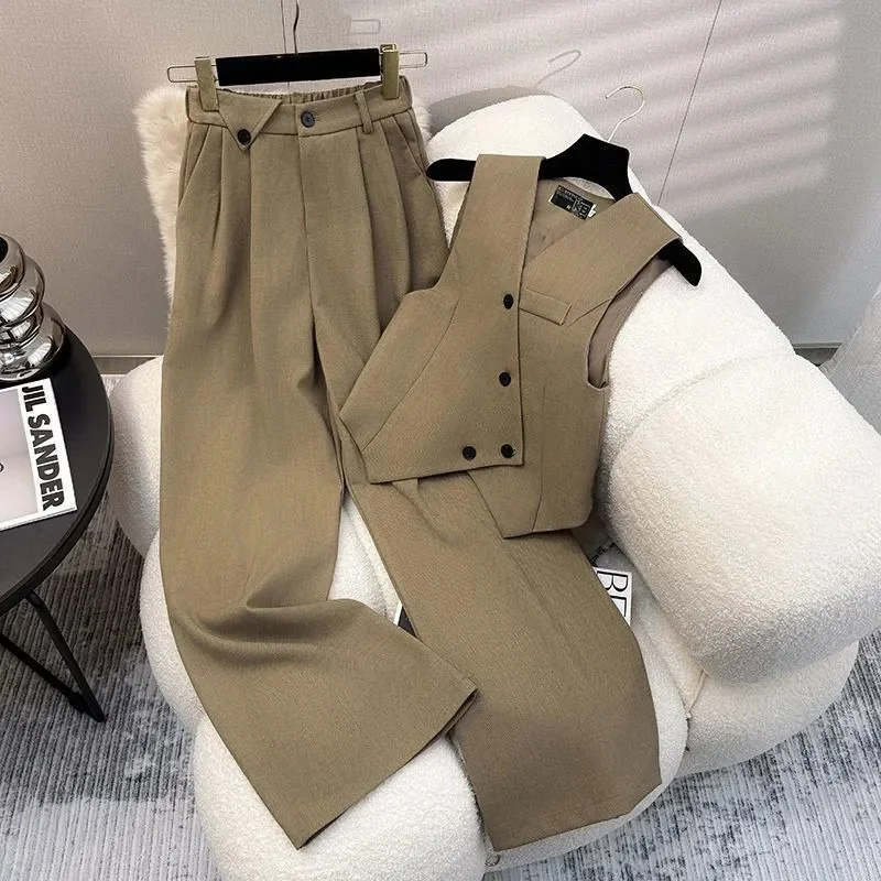 2026 Spring Autumn Fashion Temperament Blazer Vest Suit Simple Purple Sleeveless Jacket Straight Pants 2 Piece Set Women Outfits