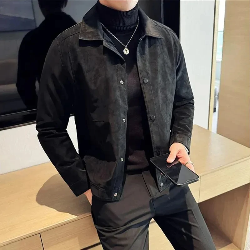 

2024 New Men Spring Jacket Coats Plain Solid Color Clothing Rejection Collar Male Business Street Wear Brand Windbreaker E03