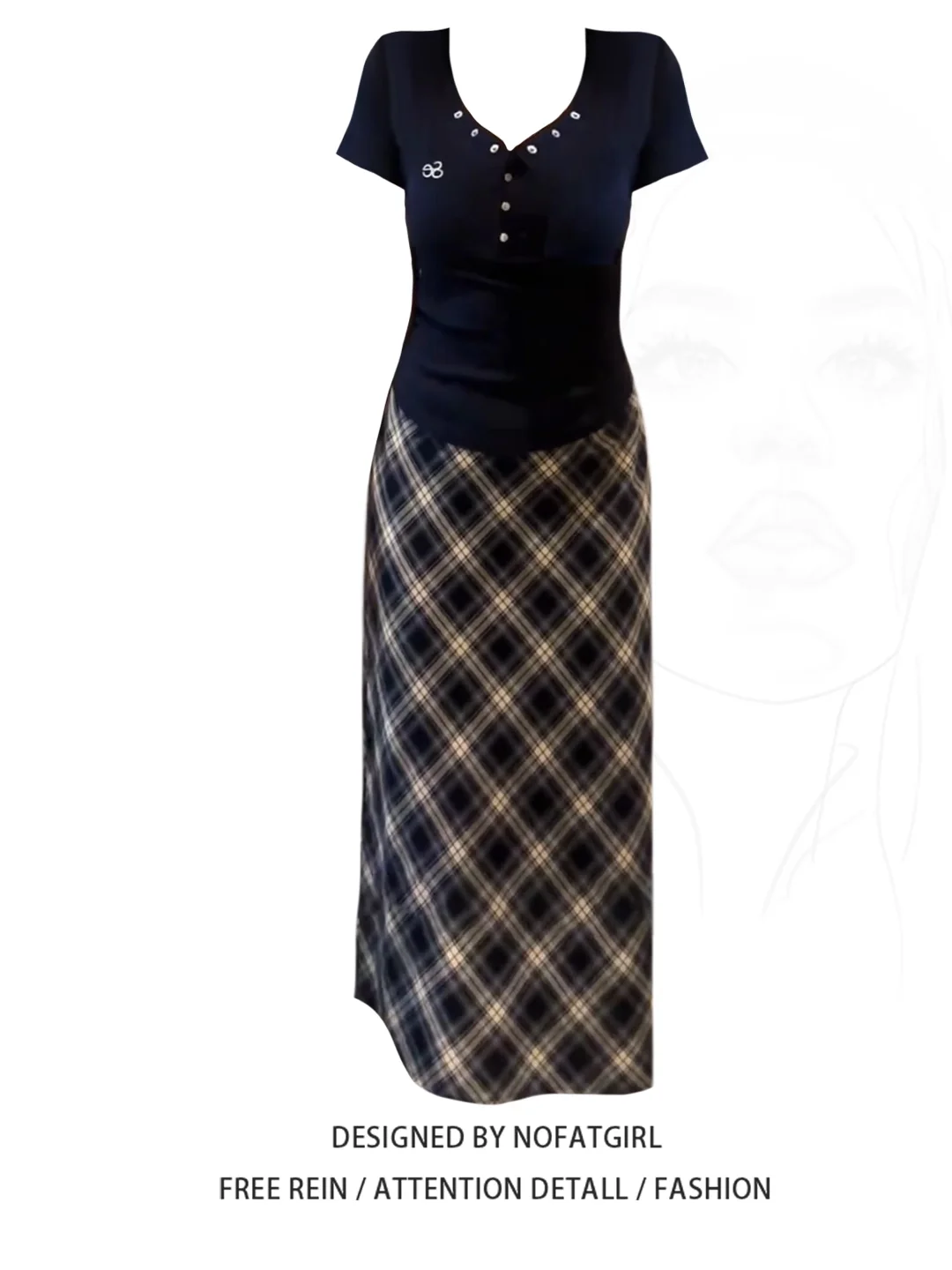 

Комплект из двух предметов: топ и юбка в клетку в стиле ретро с завышенной талией, больших размеров, для колледжа, летний, новинка, повседневная одежда