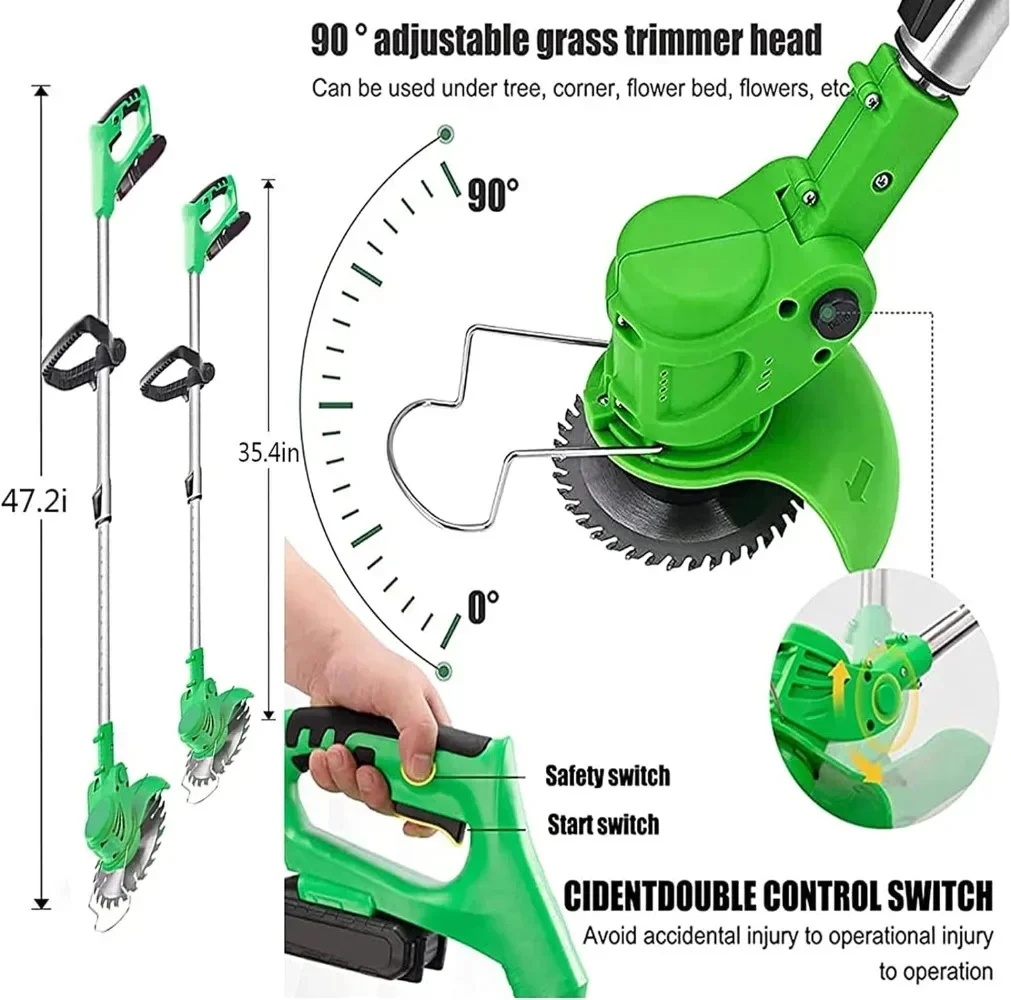 For Cordless String Trimmer Electric Weed Eater Battery Powered 24v Weed Wacker 3-in-1 Cutting Tool Lawn Trimmer Edger