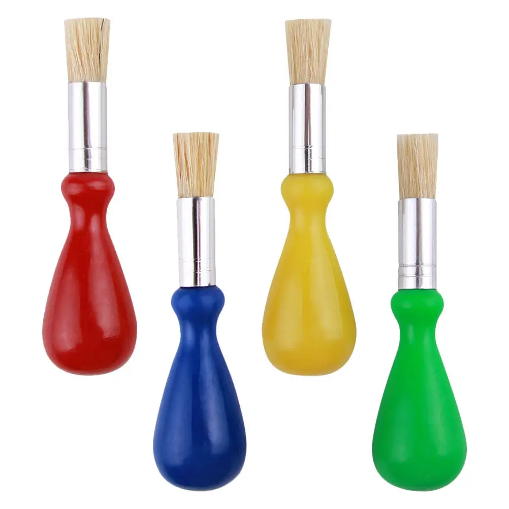 4Pcs Natural Bristle Oil Paint Brushes for Kids Artists Ergonomic Teardrop Handle Soft Sheddingresistant Painting Brushes