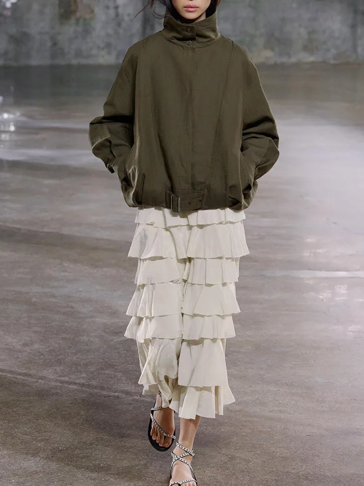 الخريف منتج جديد الوقوف الرقبة الستر المرأة أزياء تنوعا طويلة الأكمام مشبك الطيار سترة معطف