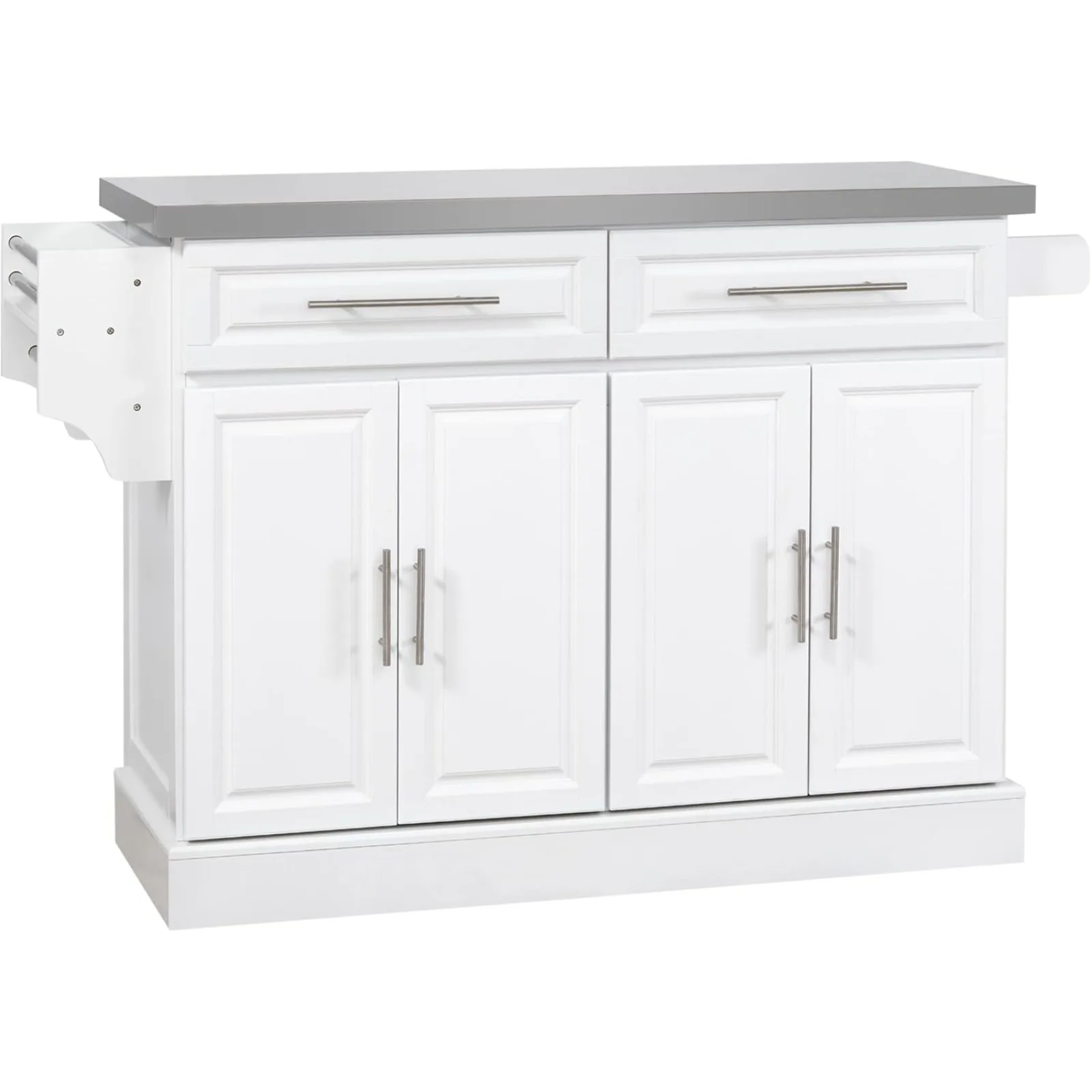 US Rolling Kitchen Island with Storage, Portable Kitchen Cart with Stainless Steel Top, 2 Drawers, Spice, Knife and Towe