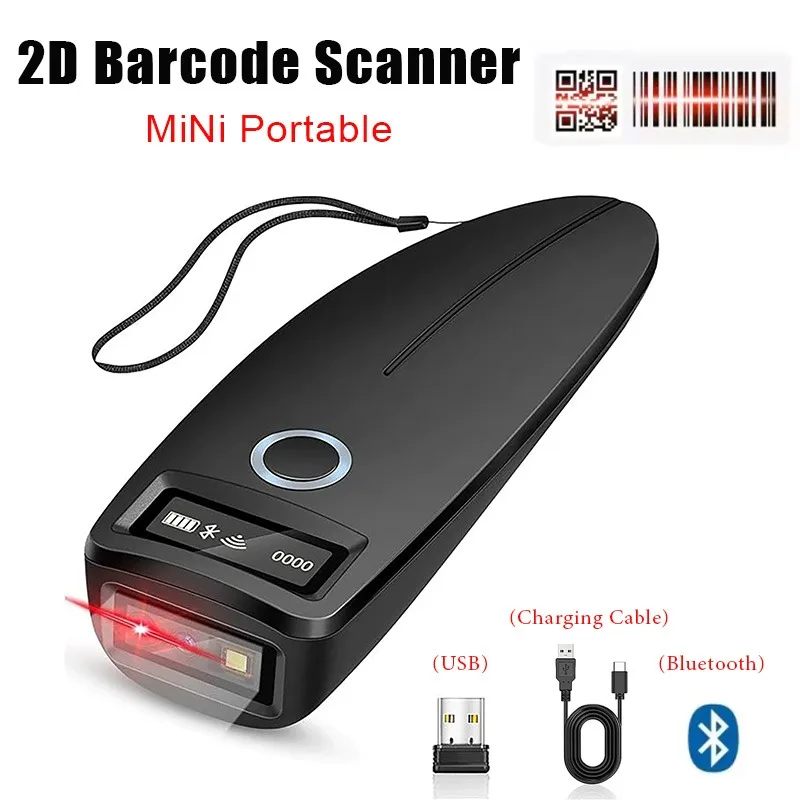 Portable Bluetooth Barcode Scanner  W7 Mini 1D/2D Code Wireless  Barcode Scanner Supermarket Logistics Express QR Scanner