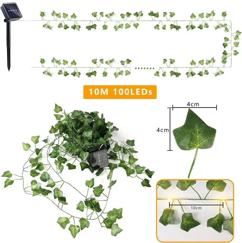 Lampu taman, lampu surya, dekorasi Natal, perlengkapan pesta pernikahan, lampu karangan bunga luar ruangan, tahan air, 10/5/2M, daun Maple peri
