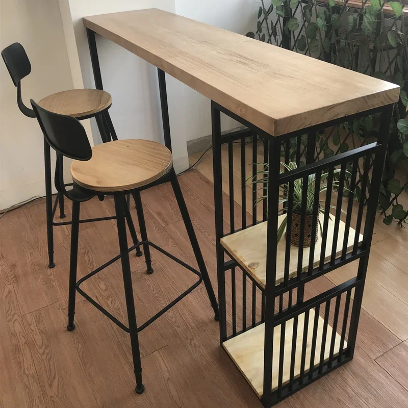 Conjunto de mesa de bar e banco de bar com tampo de madeira Varanda Cozinha Sala de estar Divisor Mesa de jantar e cadeiras