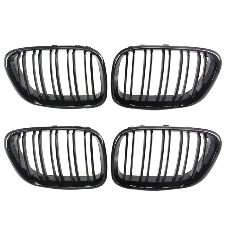 2X Front Grill Grilles Kidney Grill Replacement For BMW X5 E53 1998-2003 Double Slat Sport Style Gloss Black