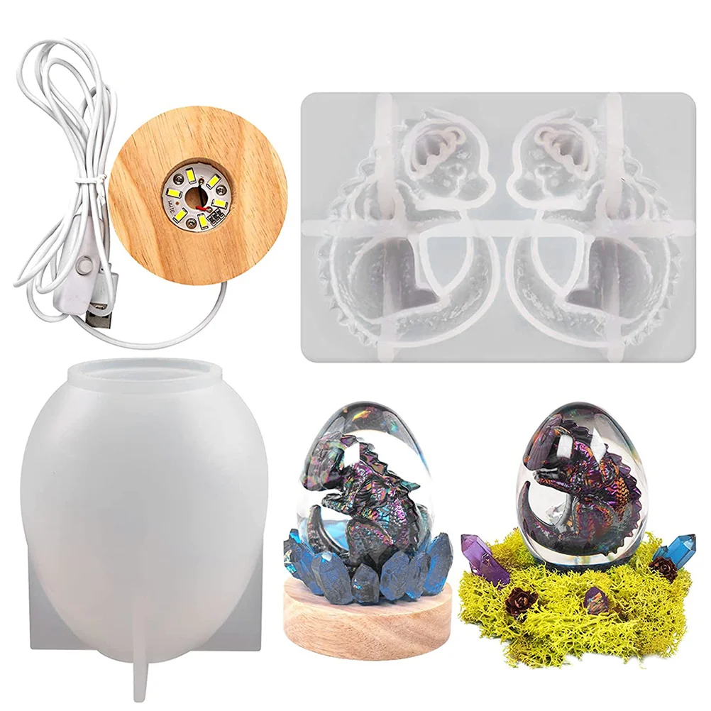 

1 set Dinosaur Egg Night Light Mold Dragon Egg Epoxy Resin Silicone Jewelry Making Crafts Gifts Lamp Base Flexible Durable