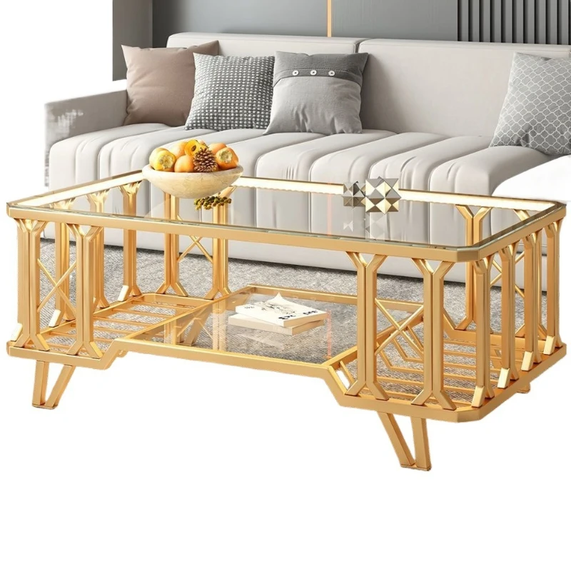 Household tempered glass coffee table, European wrought iron, small apartment, creative rectangular light luxury