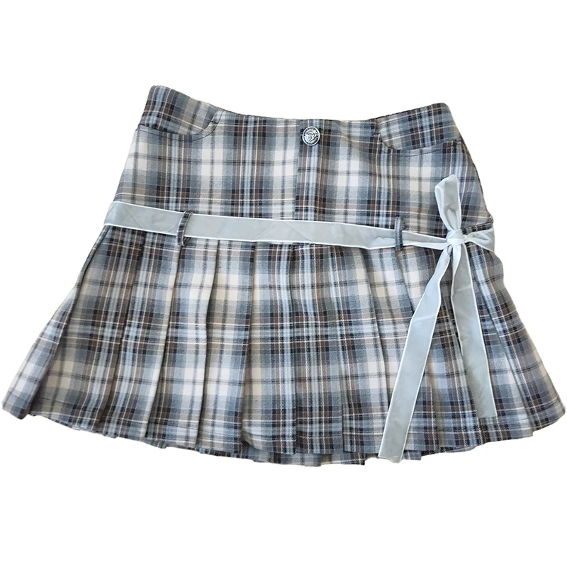 Harajuku Pleated Skirts for Girls Autumn Bow Decoration Y2k A-line Mini Shorts Skirt Plaid Women Clothes