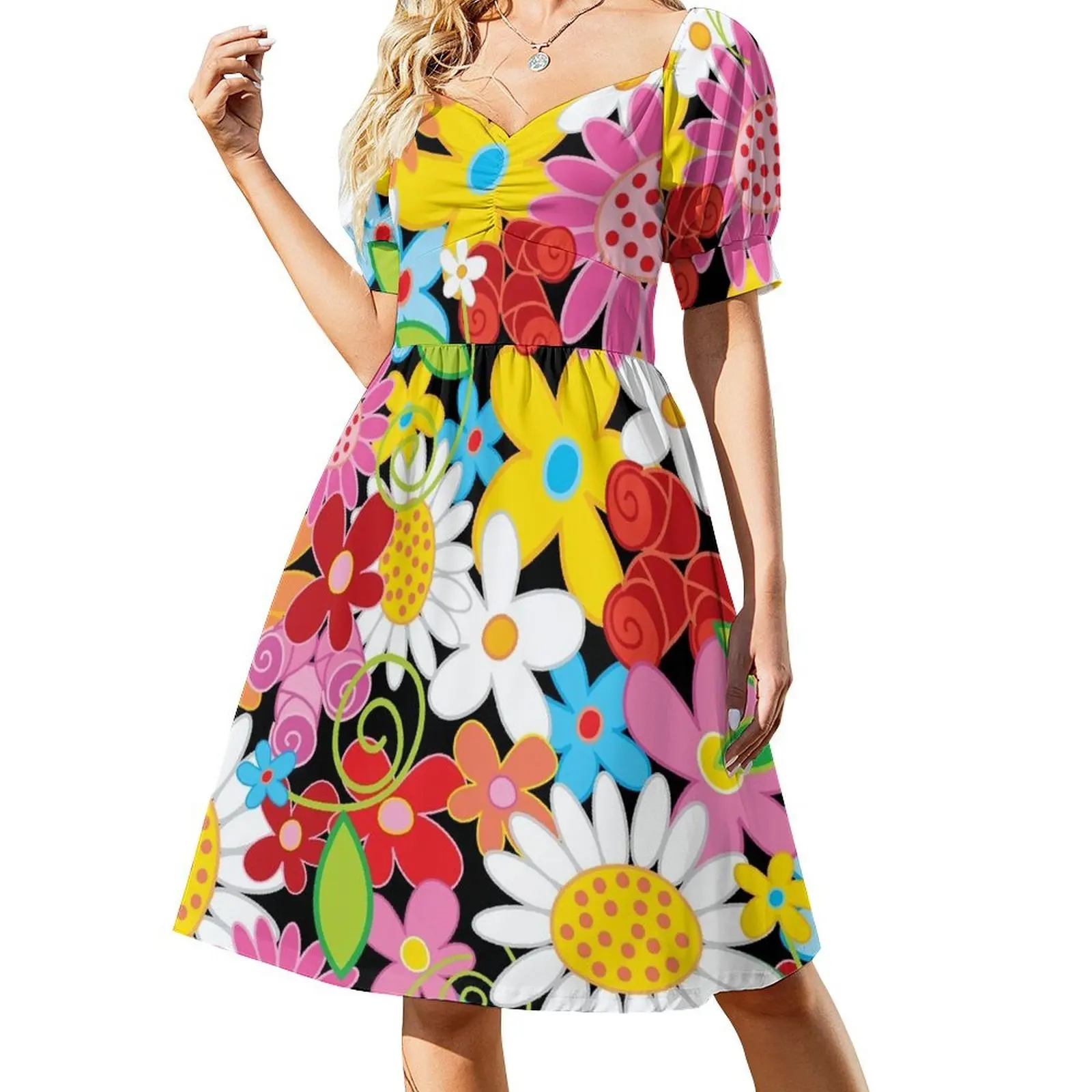 Whimsical Spring Flower Power Garden ? fatfatin Short Sleeved Dress elegant dresses plus sizes summer women's suit Dress