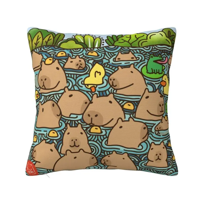 A Pond Full Of Capybara Throw Pillow Case 40*40cm Decorative Cushion Cover Velvet Polyester Pillowcase Double-sided Printing
