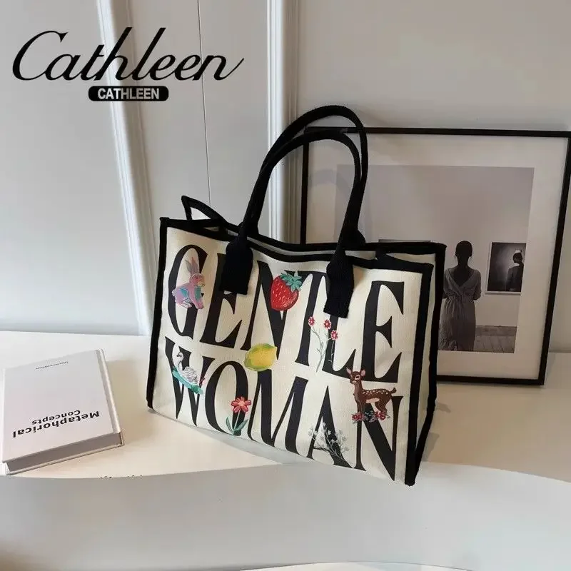 2024 Kathryn's New Fashion Printed Portable Large Capacity Mommy Commuter Single Shoulder Diagonal Multi-way Canvas Tote Bag