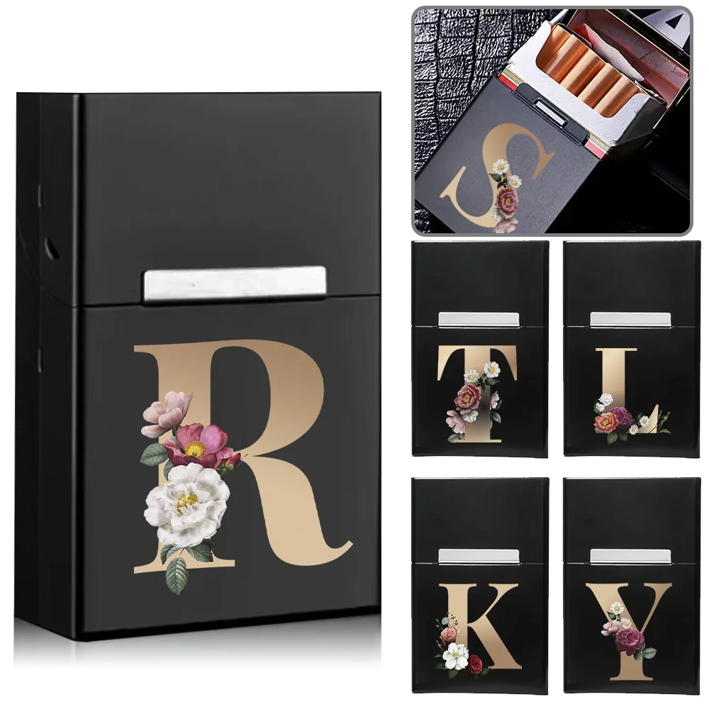 

Metal Cigarette Case Wallet Tobacco Storage Box Cigarette Organizer Purse Container With Magnetic Closure Gold Letter Pattern