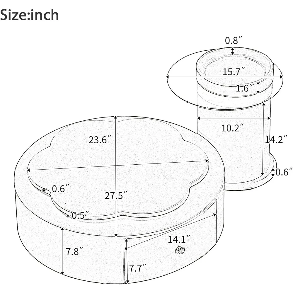 Modern Round Coffee Tables Set with Glass Top, 2 Drawers, 360-Degree Rotatable Living Room Center Tables