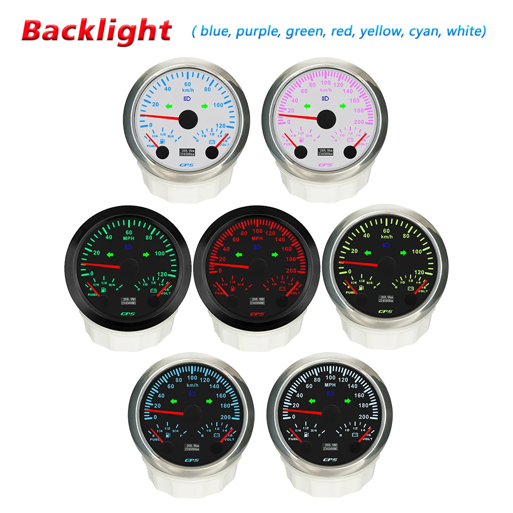 Rhaxel 85mm 3 in 1 Multifunction GPS Speedometer 0-120 0-200 KM/H MPH with Fuel Level 12V 7 Color Backlight for Car Motorcycle
