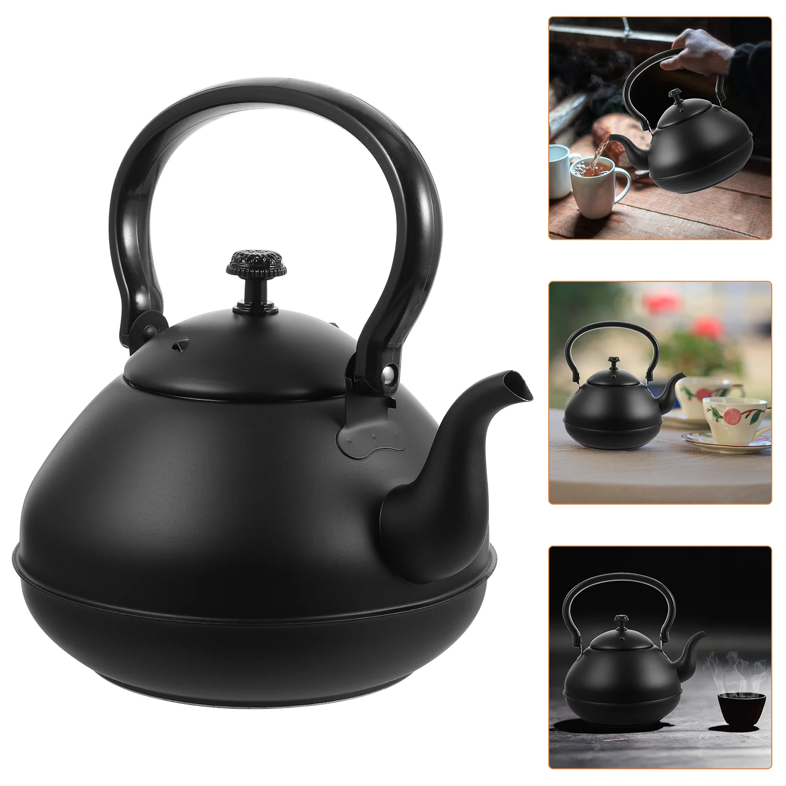 Stainless Steel Kettle Black Teapot with Infuser Electric Loose Water Pitcher Kettles for Home Metal Supplies Burner