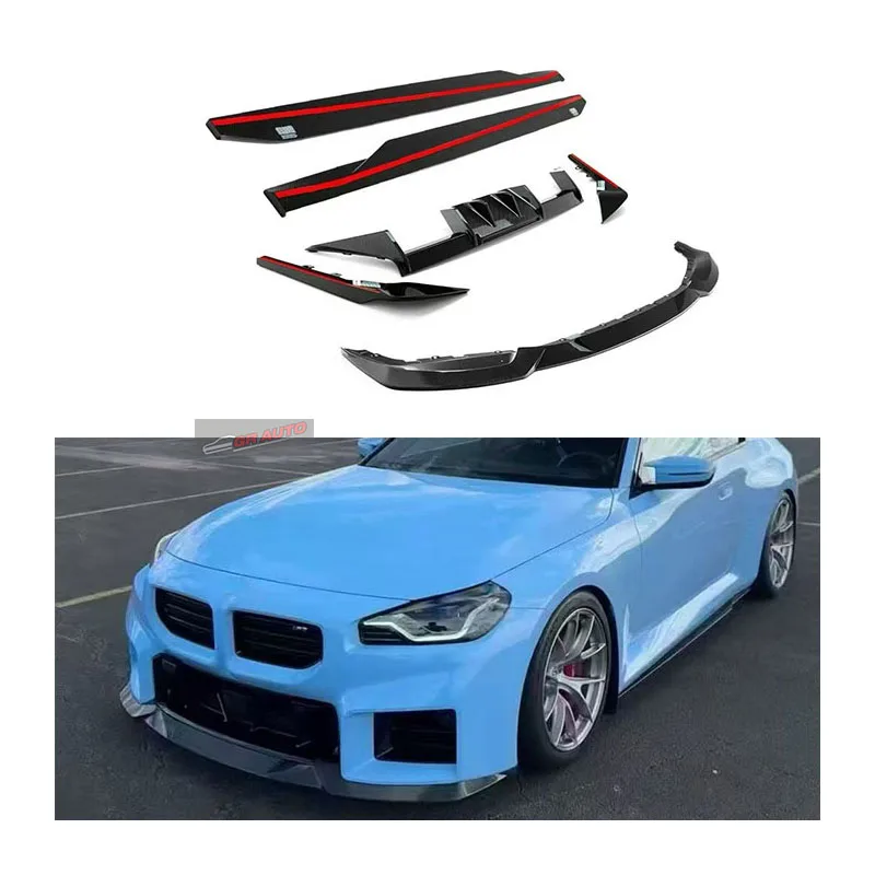 For BMW G87 M2 R44 Style Complete Carbon Fiber Body Kit with Front Lip, Rear Diffuser, Side Skirt Separator, and Spoiler