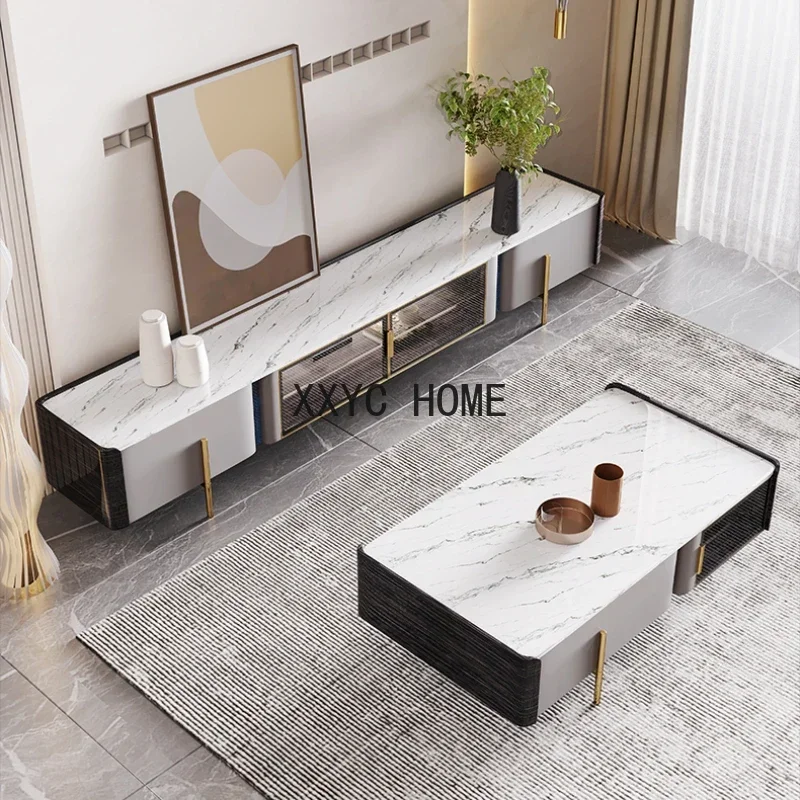 

yj Mild Luxury Marble Coffee Table TV Cabinet Combination Modern Simple and Light Luxury Tea Table
