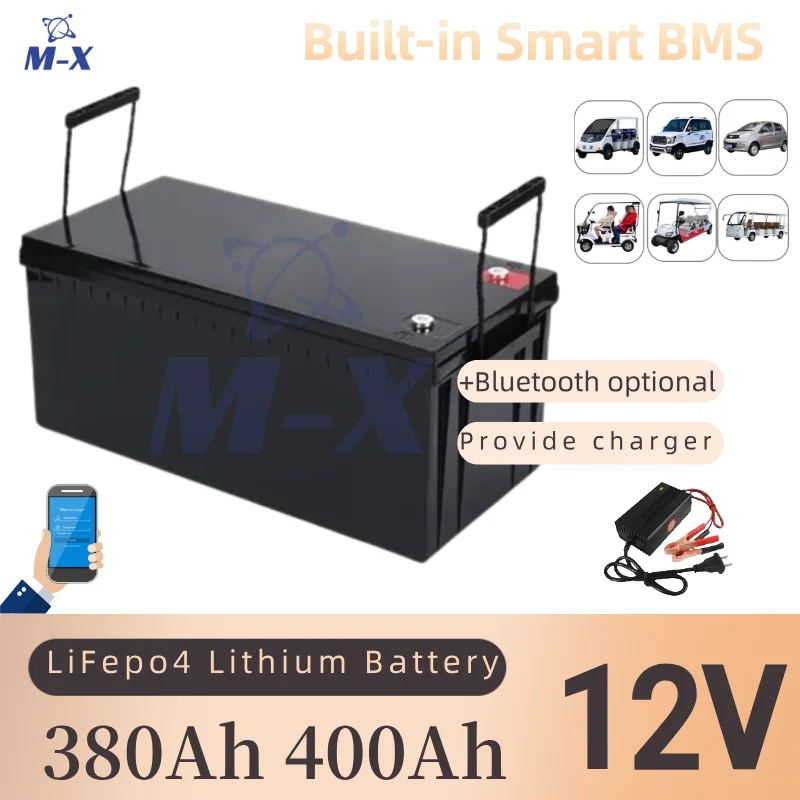 

Waterproof 12V 400Ah 380Ah LiFepo4 Lithium Battery for 1KW 2KW Fishing Boat Propeller RV Camper Solar Panel Yachts Marine