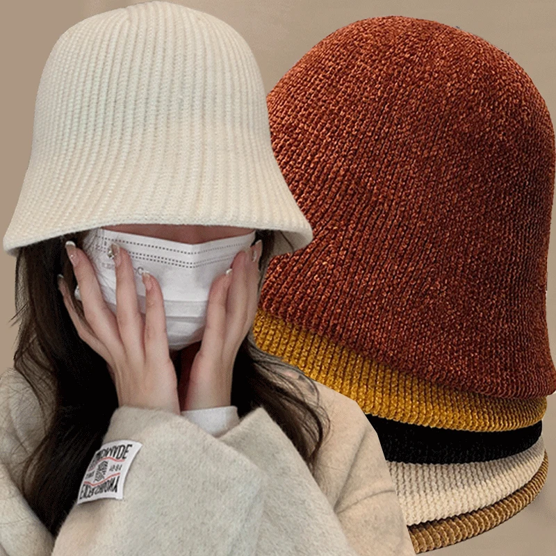 

Bucket Hat Women Winter Autumn Knitted Fisherman Cap Solid Color French Wool Panama Hats Female Casual Korean New Gorro