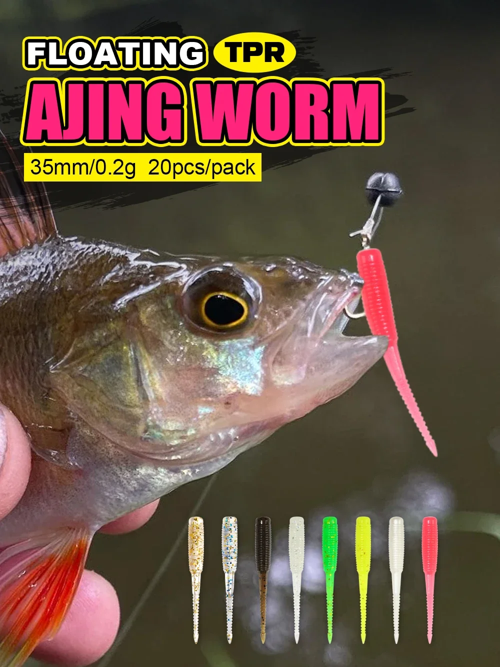 Schwimmender Ajing-Wurm Weicher Angelköder 35mm TPR Mini-Mikro-Weichköder für Eisangeln, Felsenangeln, Panfish, Barsch, Süß- und Salzwasser-Angelzubehör – Detail 1
