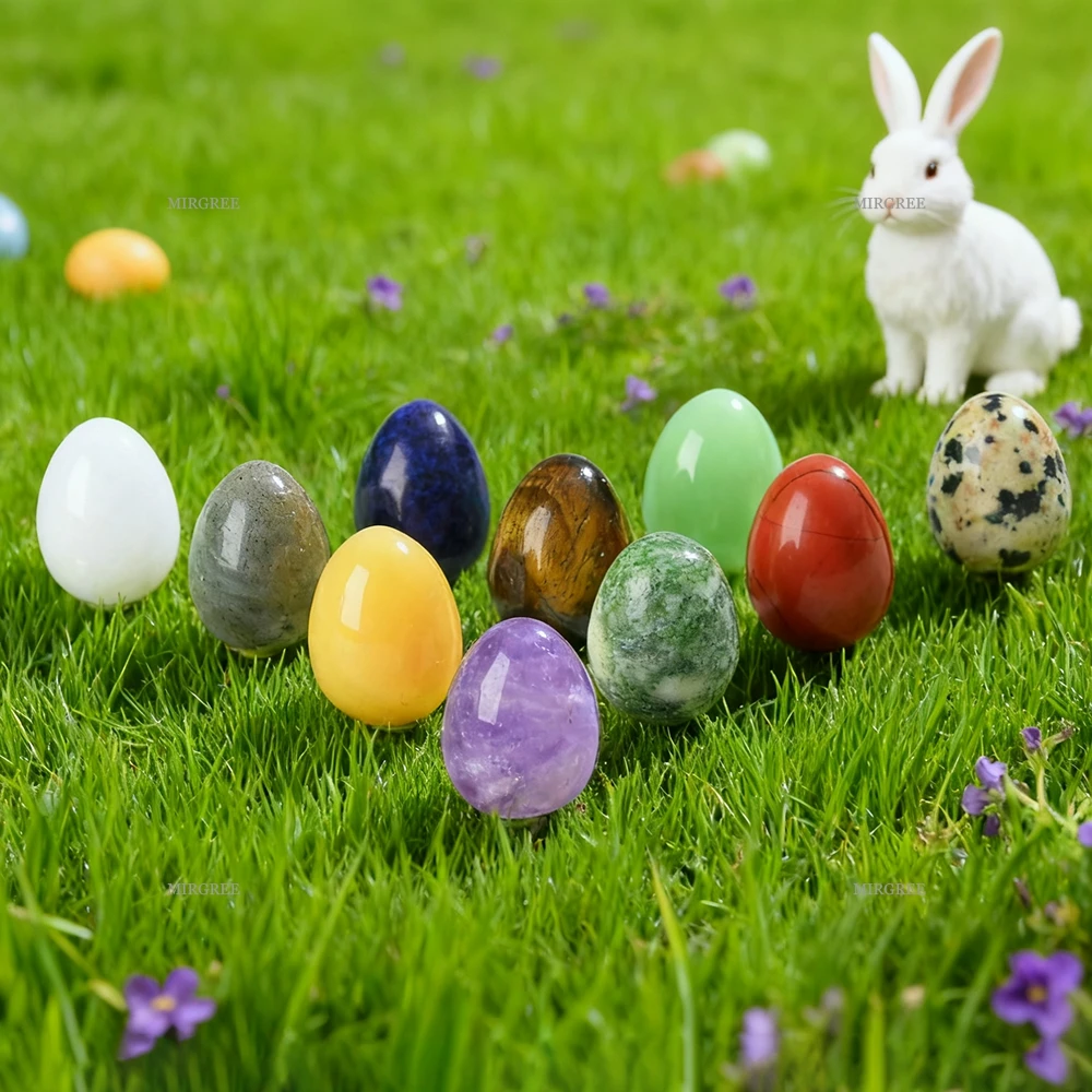 10pcs Natural Mixed Crystal Easter Egg Set, Used for Easter Decoration, Healing Crystals for Energy Balance