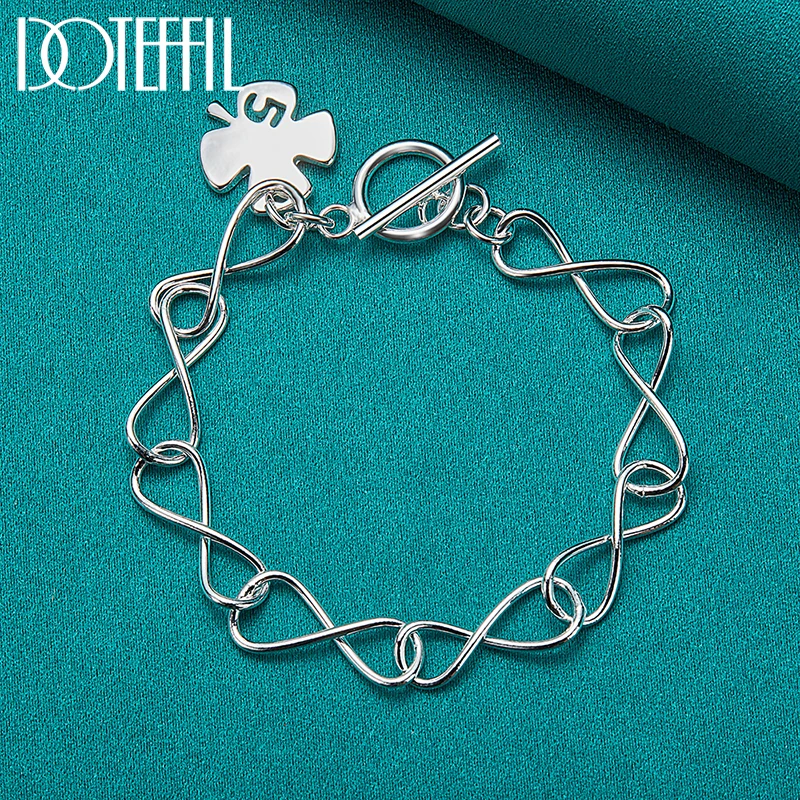 

DOTEFFIL 925 Sterling Silver Four Leaf Clover Flower Lucky Bracelet Chain For Woman Charm Wedding Engagement Fashion Jewelry