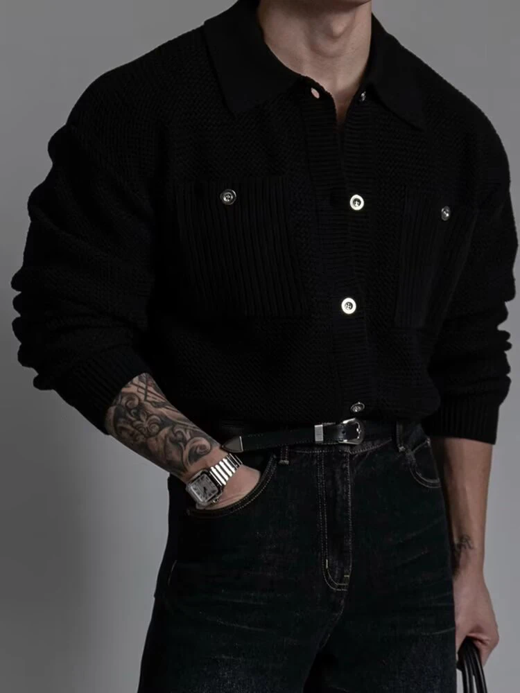 Knitwear Men's Casual Jackets Fall Winter Daily Leisure Buttoned Lapel Knit Cardigan Tops Men Clothing Vintage Slim Knitted Coat