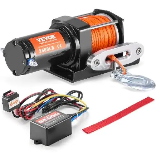 Electric Winch UTV 3500 lb Synthetic Rope Waterproof Wired Control