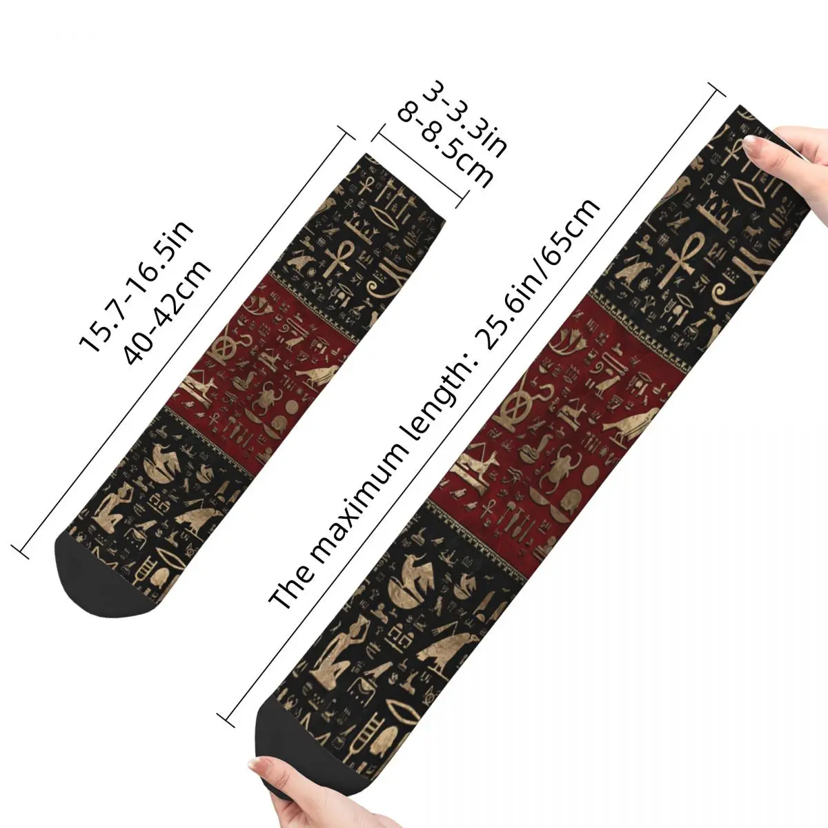 Hieroglyphs égyptien ancien-chaussettes pour adultes en cuir et or noires et rouges, chaussettes unisexes pour hommes et femmes