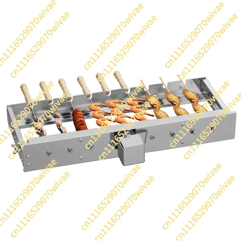 The barbecue flipping rack has adjustable width bamboo skewer skewers and a 5V power bank that rotates automatically