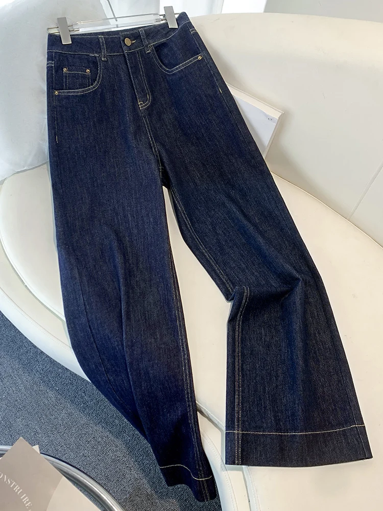 

Ретро джинсы женские темно-синие широкие прямые с высокой талией, свободные, удлиненные, для весны и осени