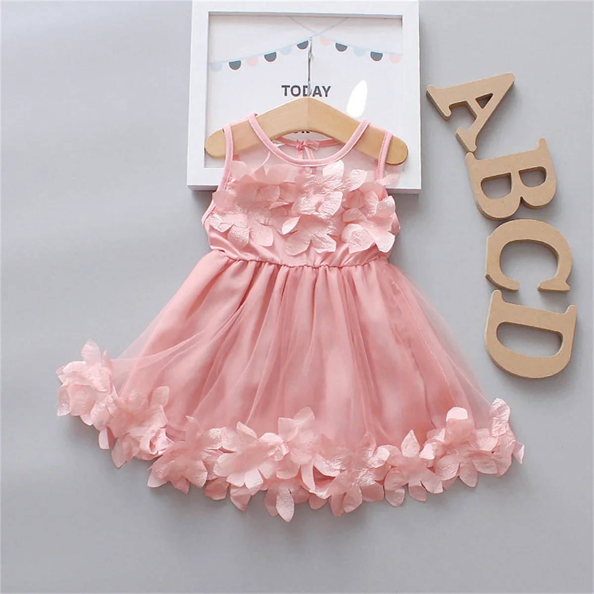 Baby Girl Dress, Summer Fresh Mesh Petal Dress, Korean Sweet Beauty Baby Dress (0-3 Years Old)