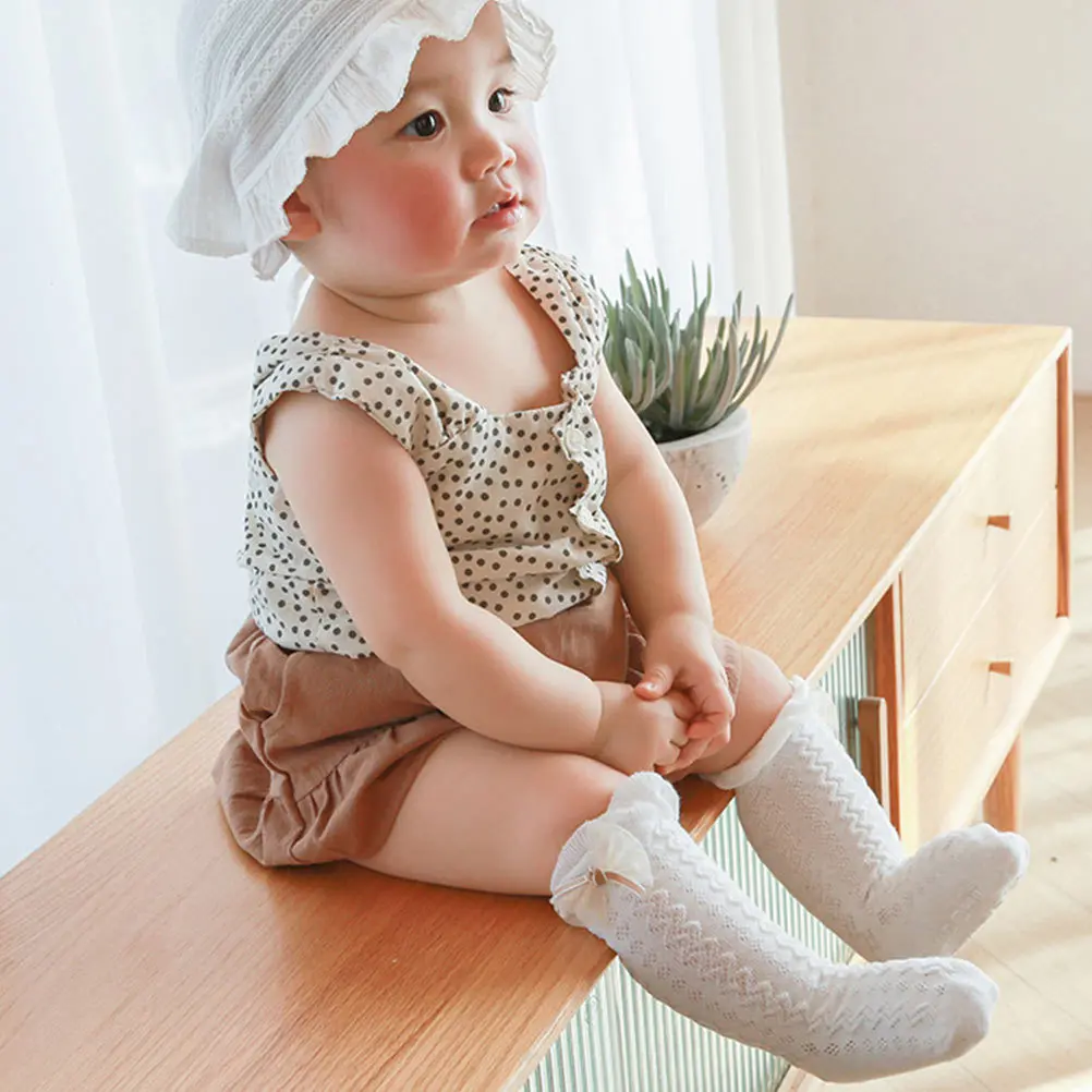 

3Pairs Baby Socks Spring Summer Thin Mesh Long Tube Breathable Cotton Comfortable Bowknot Design Infant Socks for Newborns