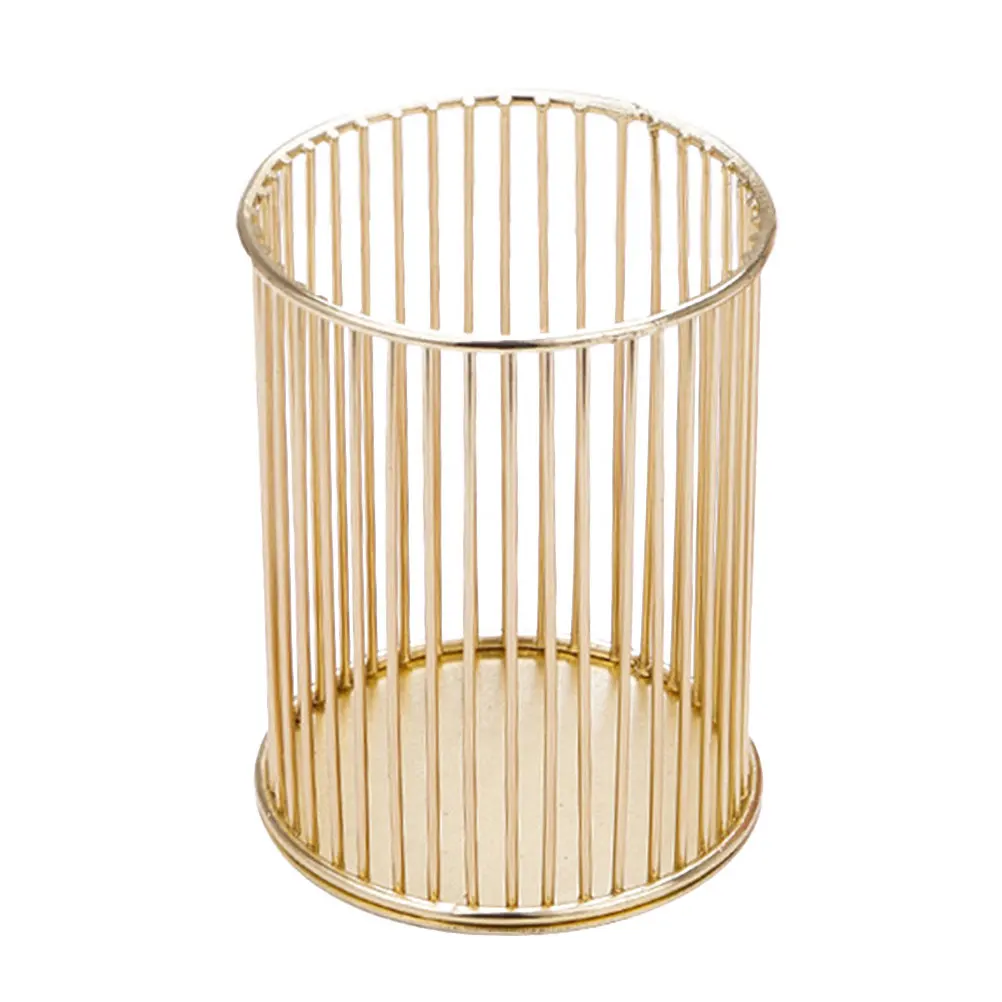 Creative Golden Iron Brush Pot Hollow Design Desktop Pen Holder for Stationery Pencils Makeup Brushes Photography Props Desk