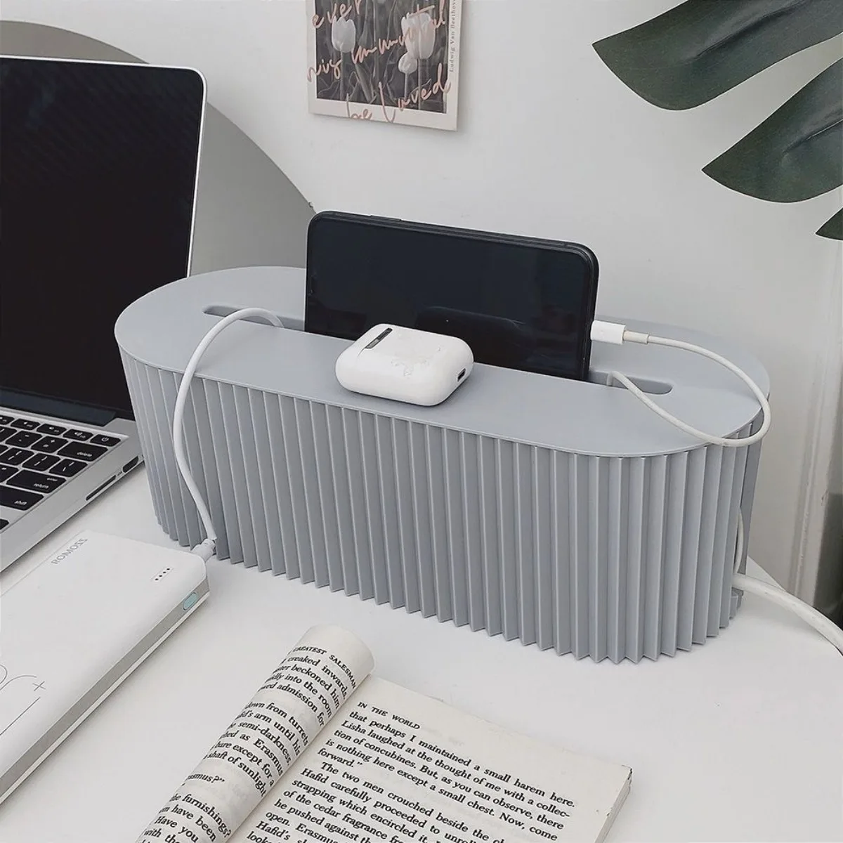 Cable Management Box Organizer Plastic Cord Hider Box with Lid for Power Strips Surge Protectors Chargers TVWires Cable Hider