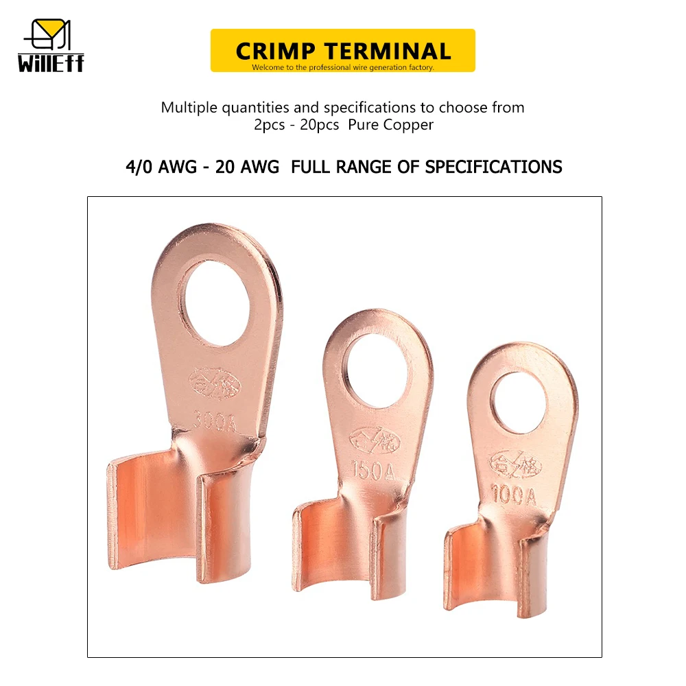 OT Type Pure copper terminal lug Crimp terminal Wire Connector Bare Electrical Cable Terminals Lug Battery Ring M5 M6 M8 M10 M12