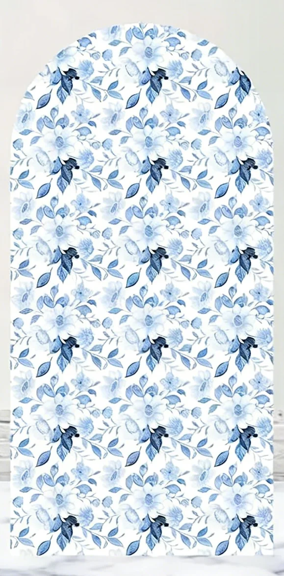 LS Custom 2-Sided Blue Floral Bow Pattern Kids Birthday Party Baby Shower Covers Chiara Arch Wall Background Decor Backdro