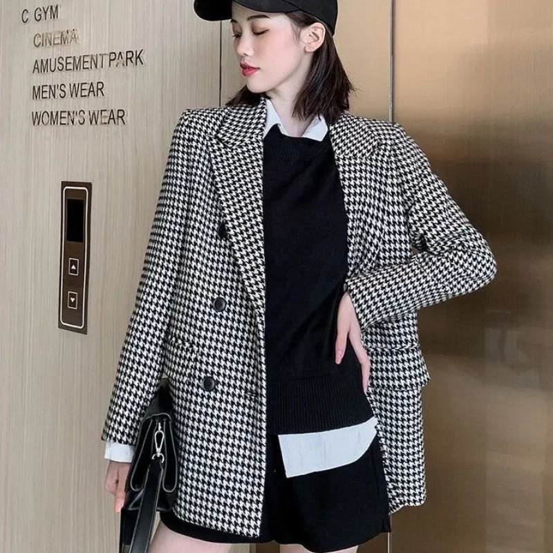 Velvet Warm Blazer Woman Winter Long Coats for Women Plaid Check Outerwears Tweed Outdoor Wool & Blend Youthful Clothes Jacket