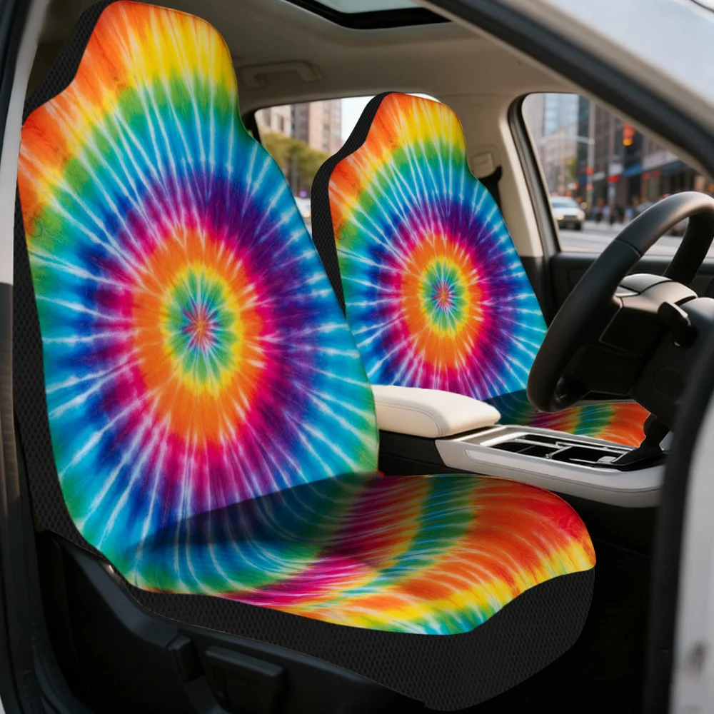 2pcs Universal Car Seat Covers Set, Colorful Spiral Design Print, Premium Vehicle Seat Covers. Fits Holiday Forest Trips & Daily