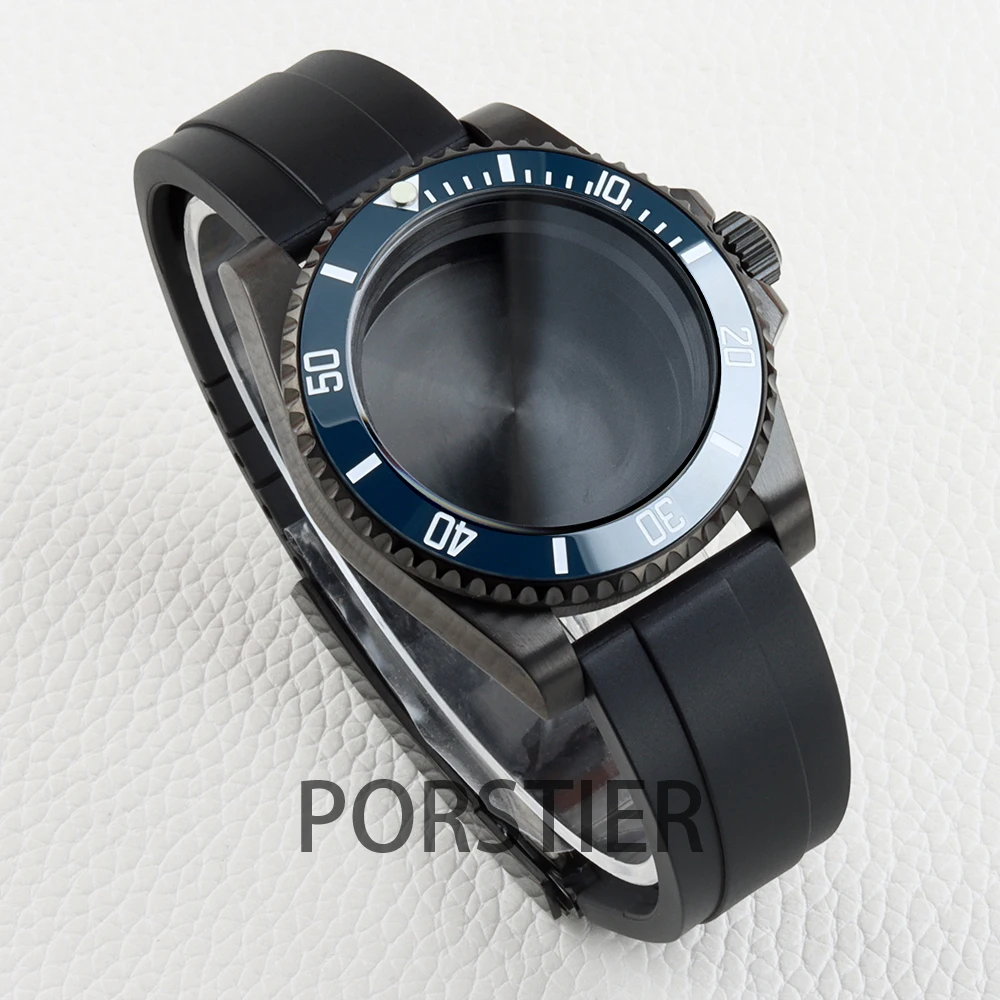 Black 40mm NH35 Watch Case Sapphire Glass Rubber Bracelet for SUB GMT Yacht-Master NH34 NH35 NH36 NH38 Movement 28.5mm Dial