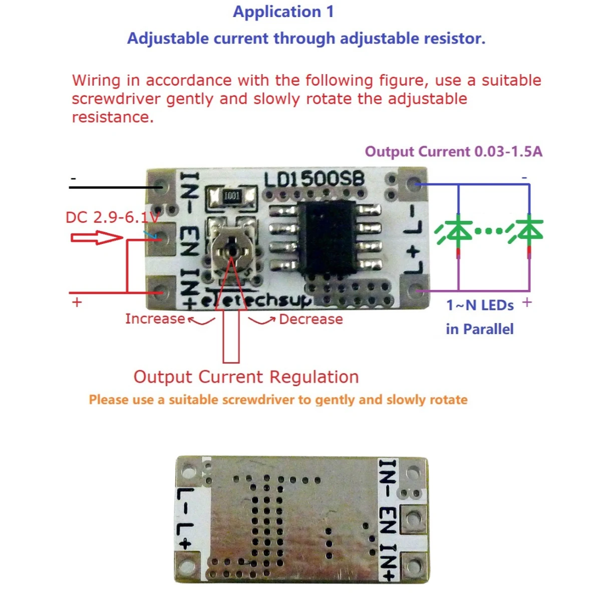 DC 3-6V 28-1500mA Adjustable Output Current High Brightness LED Driver Module PWM Controller DC-DC Constant Current Converter