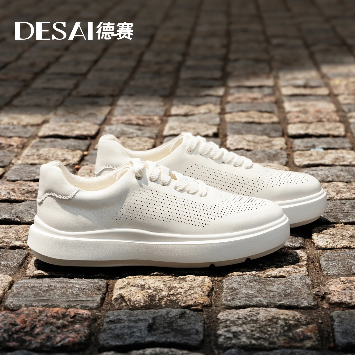 DS3072 Desai Shoes Men\'s 2024 Summer Breathable Little White Shoes Men\'s Genuine Leather Lightweight Sports Shoes Thin Men\'s Cas