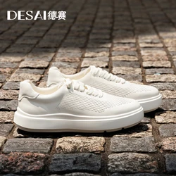 DS3072 Desai Shoes Men's 2024 Summer Breathable Little White Shoes Men's Genuine Leather Lightweight Sports Shoes Thin Men's Cas