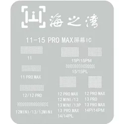 Pochoirs BGA pour iPhone, écran LCD, protection IC, puce d'écran flexible, filet en acier, 11, 12 Pro, 13, 14, 15 Pro Max