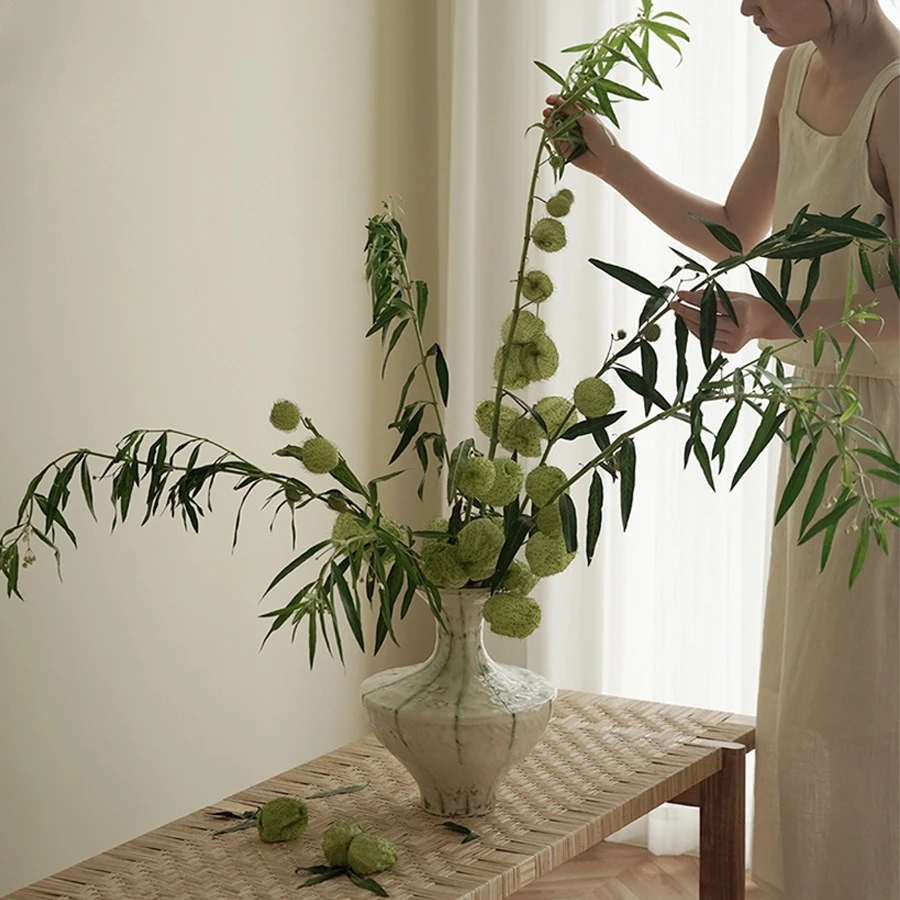 مزهرية سيراميك مصنوعة يدويًا على الطراز الصيني الجديد لغرفة المعيشة وطاولة الطعام وتنسيق الزهور